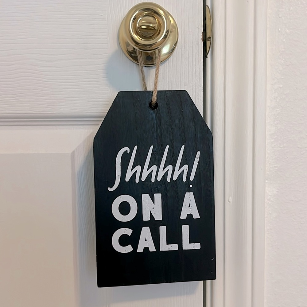 Shhhh! On A Call Black Wooden Zoom Meeting Hanging Door Sign
